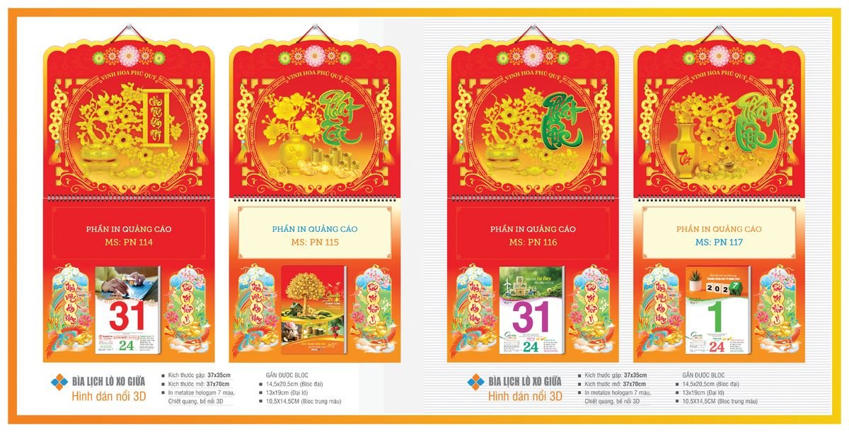 Bìa Lịch Treo Gắn Bloc TPNBIA16 Quà Tết Truyền Thống Gốm Sứ & Lịch