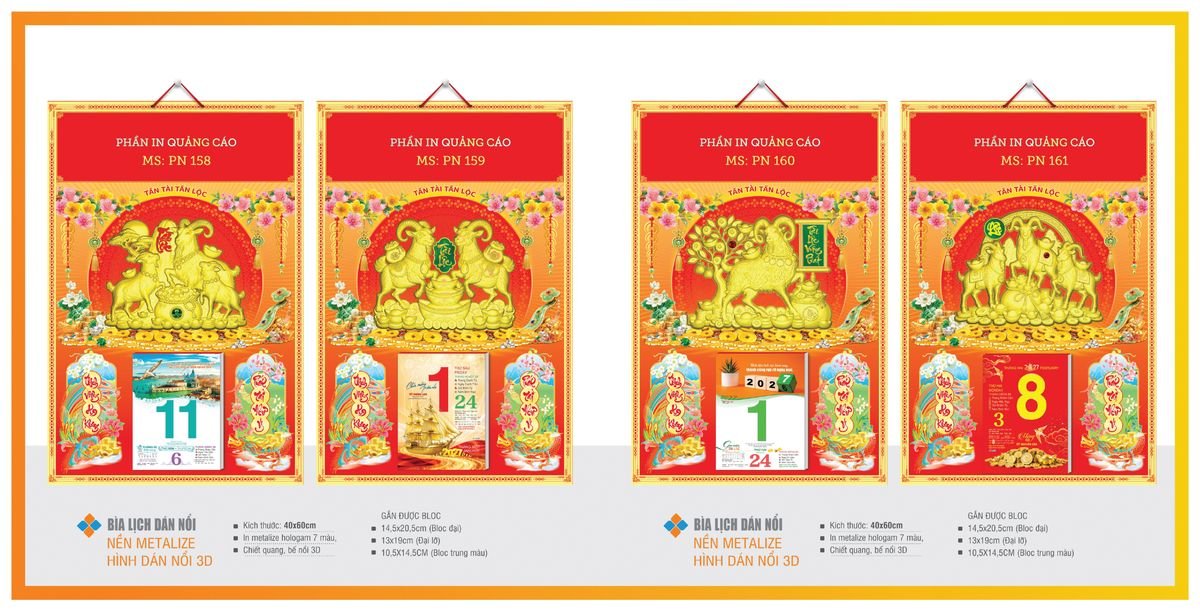 Bìa Lịch Treo Gắn Bloc TPNBIA27 Quà Tết Truyền Thống Gốm Sứ & Lịch