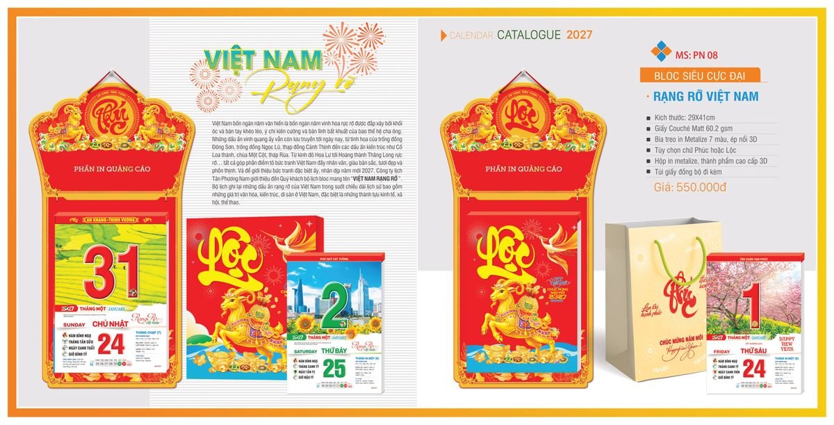Lịch Bloc TPN 2027 TPNBLOC10 Quà Tết Truyền Thống Gốm Sứ & Lịch