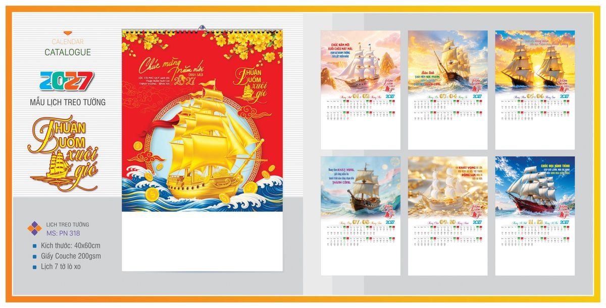 Lịch 7 Tờ Lò Xo TPNLX08 Quà Tết Truyền Thống Gốm Sứ & Lịch