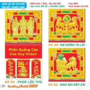 Lịch Treo Tường Lò Xo 2027 TS Mẫu TS-31 - Phúc Lộc Thọ (37 x 70 cm) Quà Tết Truyền Thống Gốm Sứ & Lịch