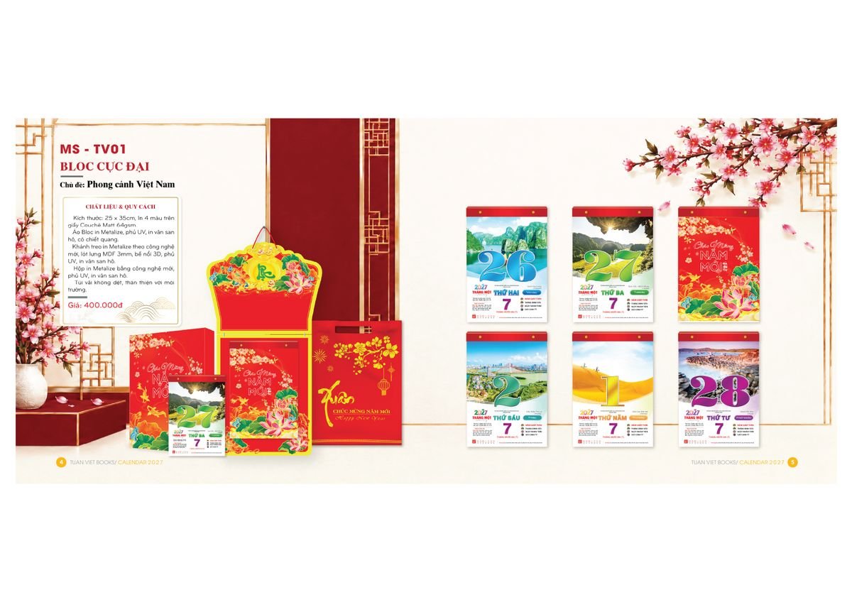 Lịch Bloc Cực Đại 2027 TV01 Quà Tết Truyền Thống Gốm Sứ & Lịch