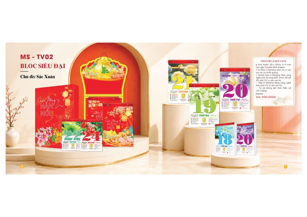 Lịch Bloc Cực Đại 2027 TV02 Quà Tết Truyền Thống Gốm Sứ & Lịch