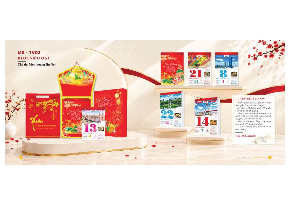Lịch Bloc Cực Đại 2027 TV03 Quà Tết Truyền Thống Gốm Sứ & Lịch
