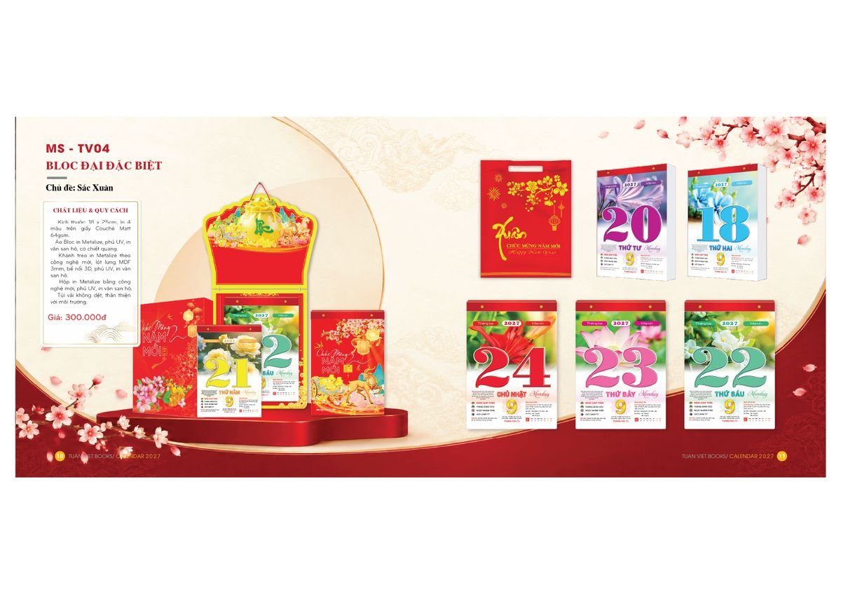 Lịch Bloc Cực Đại 2027 TV04 Quà Tết Truyền Thống Gốm Sứ & Lịch