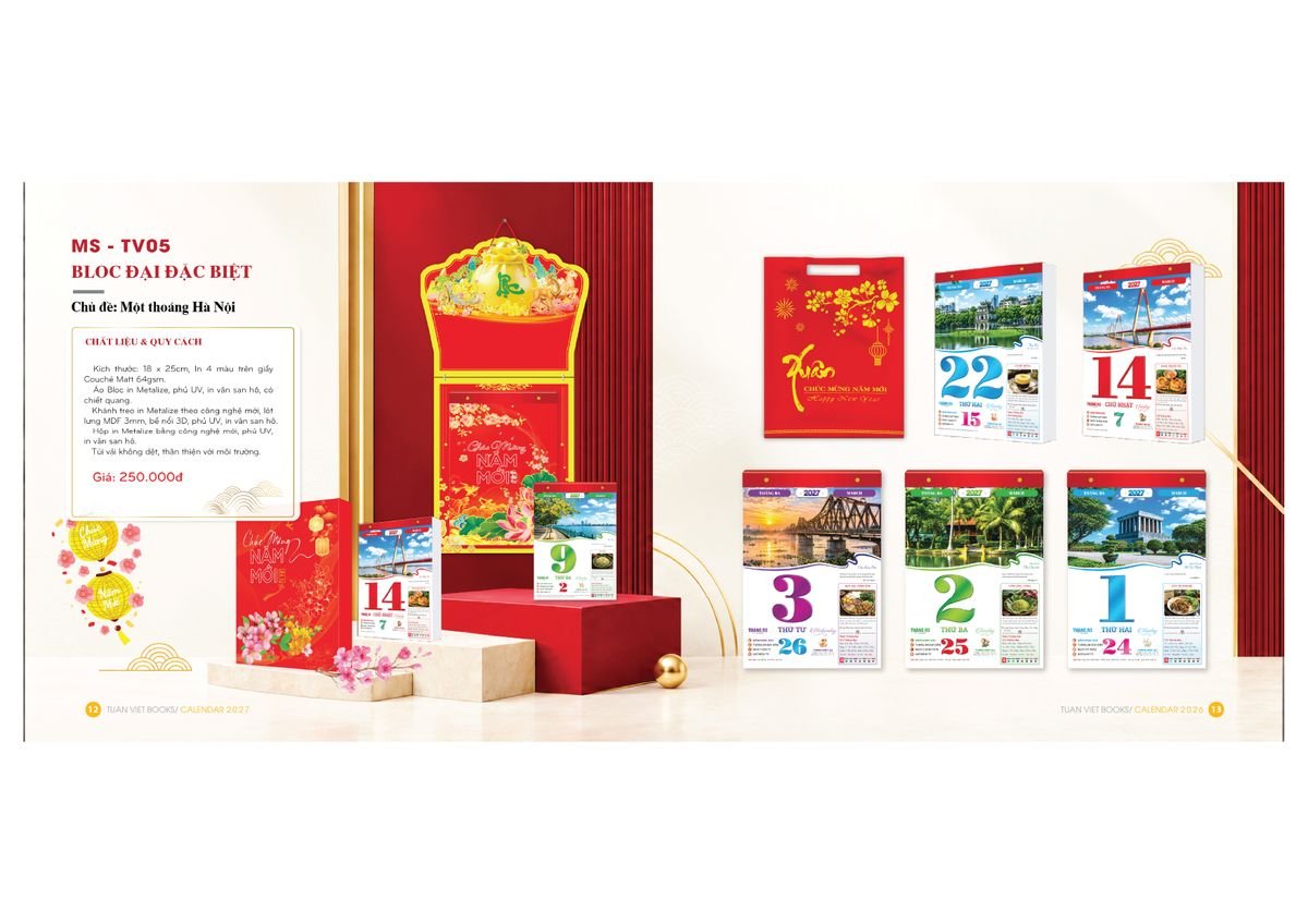 Lịch Bloc Cực Đại 2027 TV05 Quà Tết Truyền Thống Gốm Sứ & Lịch