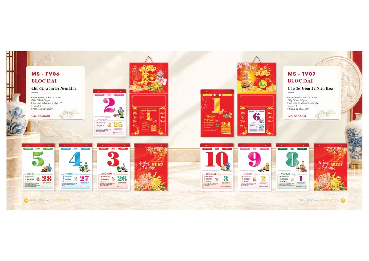Lịch Bloc Cực Đại 2027 TV06 Quà Tết Truyền Thống Gốm Sứ & Lịch