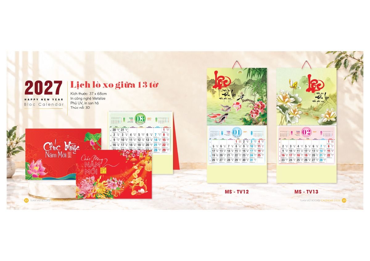 Lịch Bloc Cực Đại 2027 TV12 Quà Tết Truyền Thống Gốm Sứ & Lịch