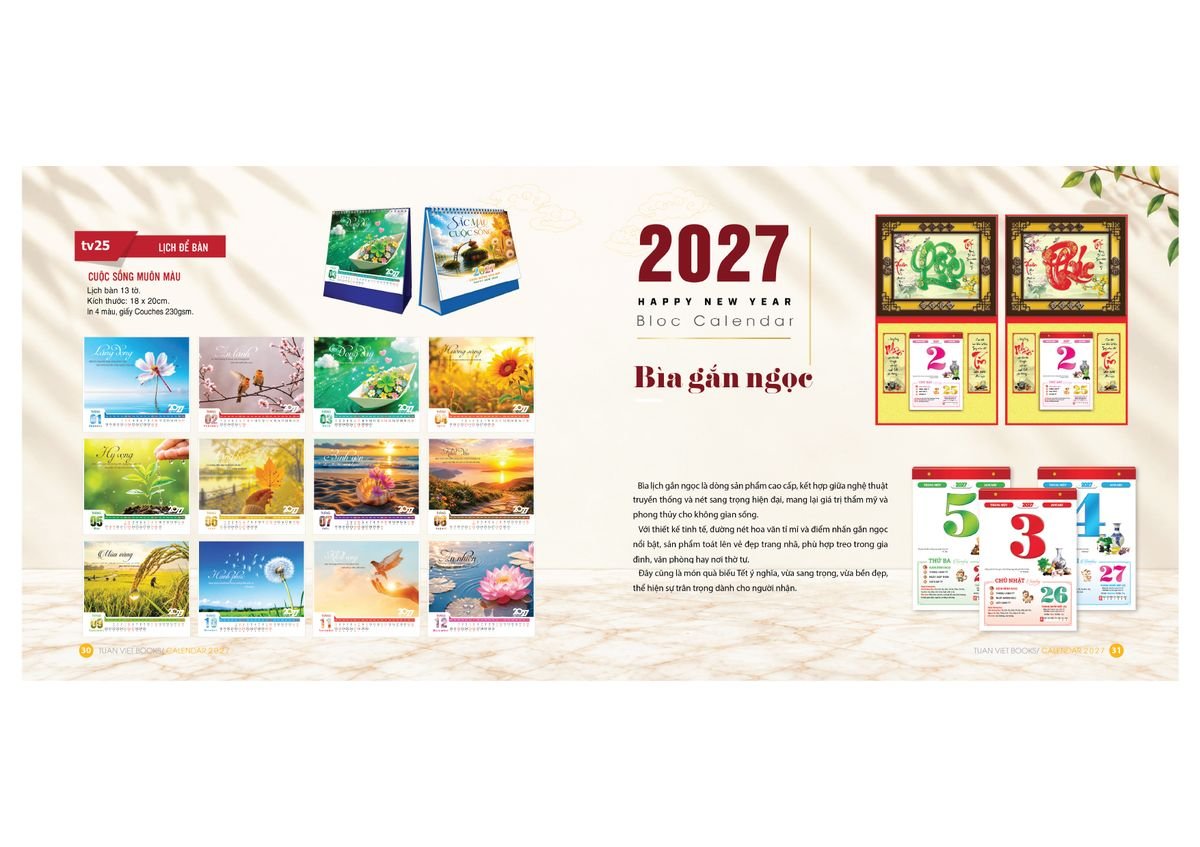 Lịch Bìa Treo Gắn Bloc 2027 TV16 Quà Tết Truyền Thống Gốm Sứ & Lịch