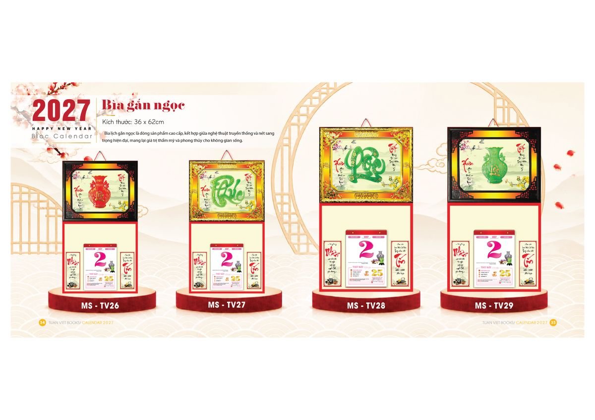 Lịch Bìa Treo Gắn Bloc 2027 TV18 Quà Tết Truyền Thống Gốm Sứ & Lịch